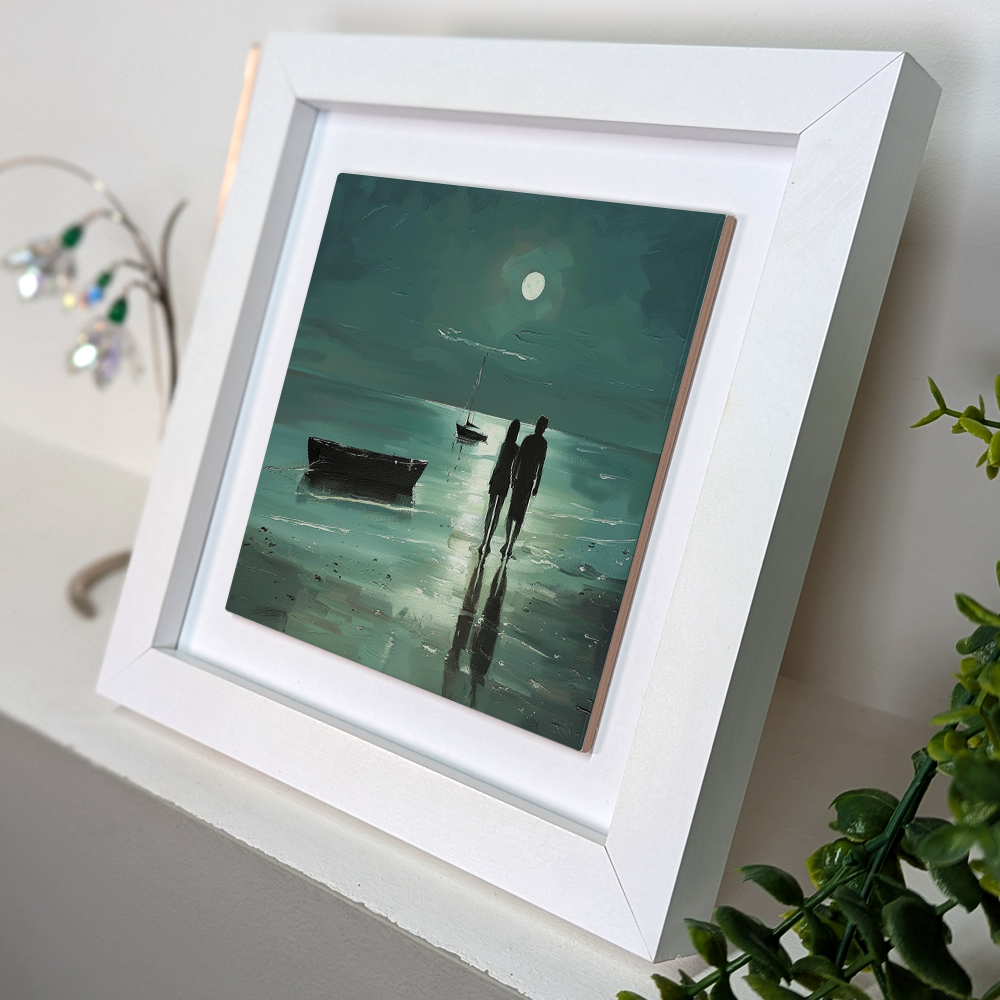 Moonlit Shore Framed Ceramic Art Tiles