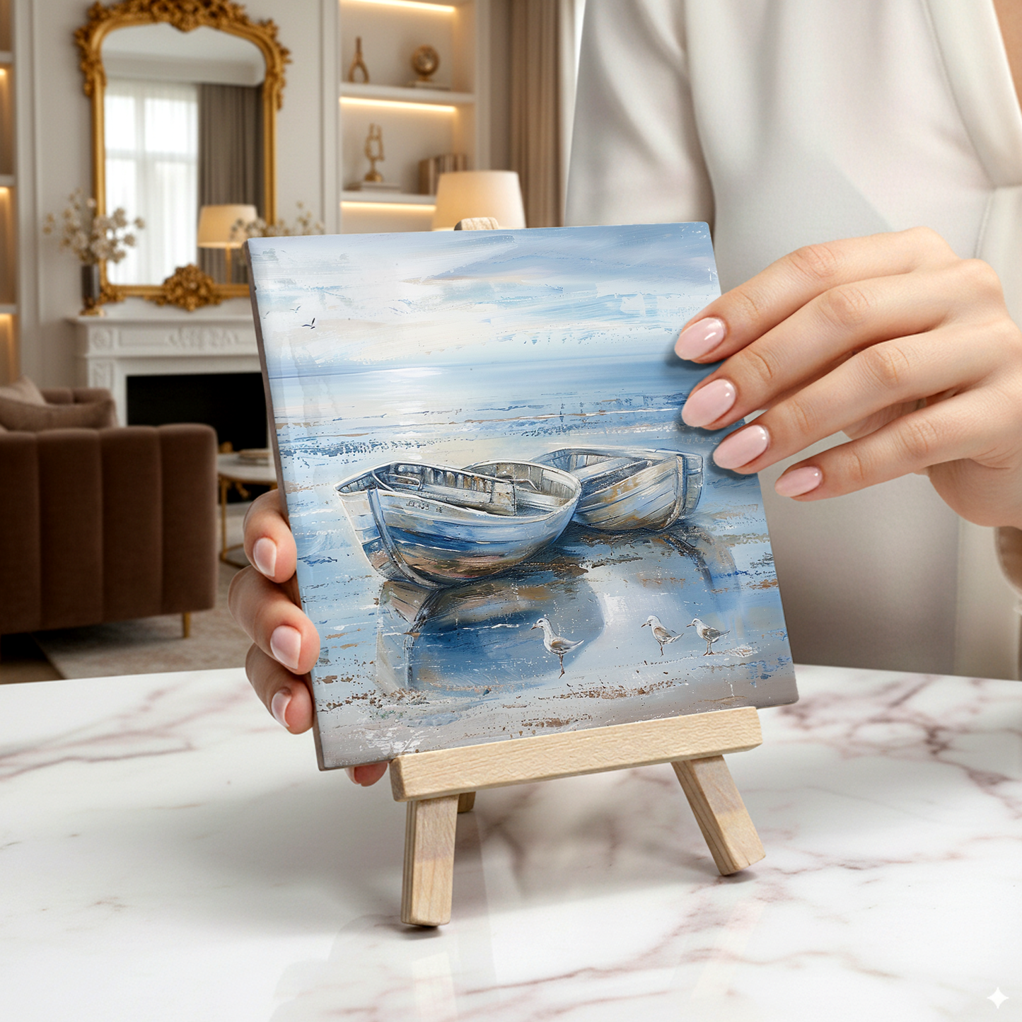 Tide Reflections Ceramic Art Tile with Easel