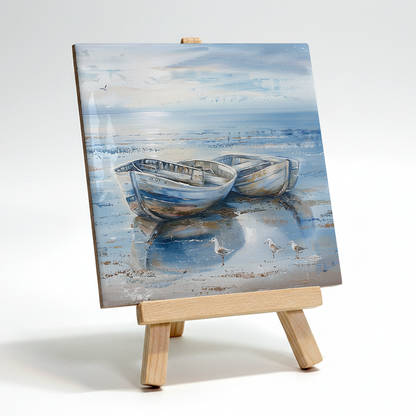 Tide Reflections Ceramic Art Tile with Easel