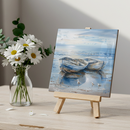 Tide Reflections Ceramic Art Tile with Easel