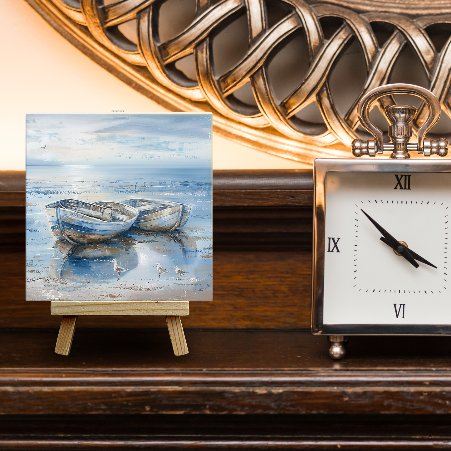 Tide Reflections Ceramic Art Tile with Easel