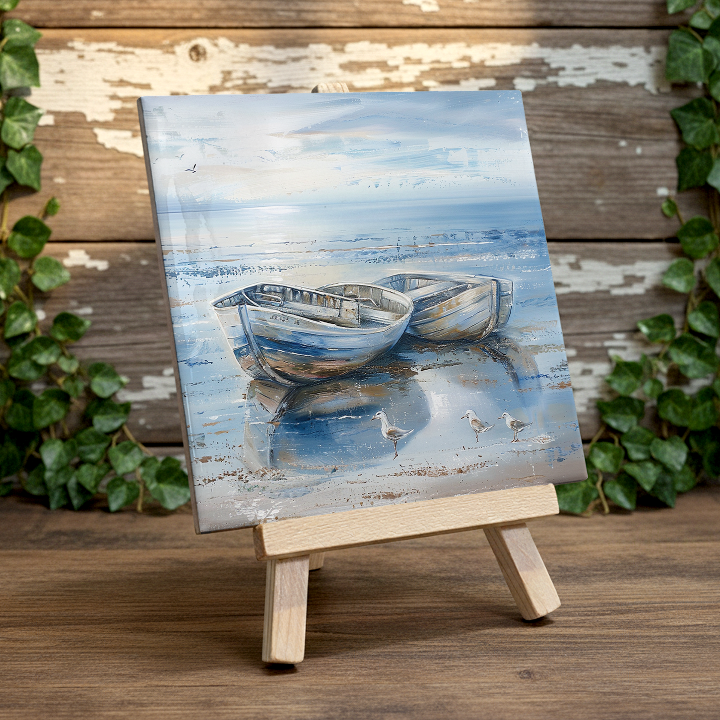 Tide Reflections Ceramic Art Tile with Easel