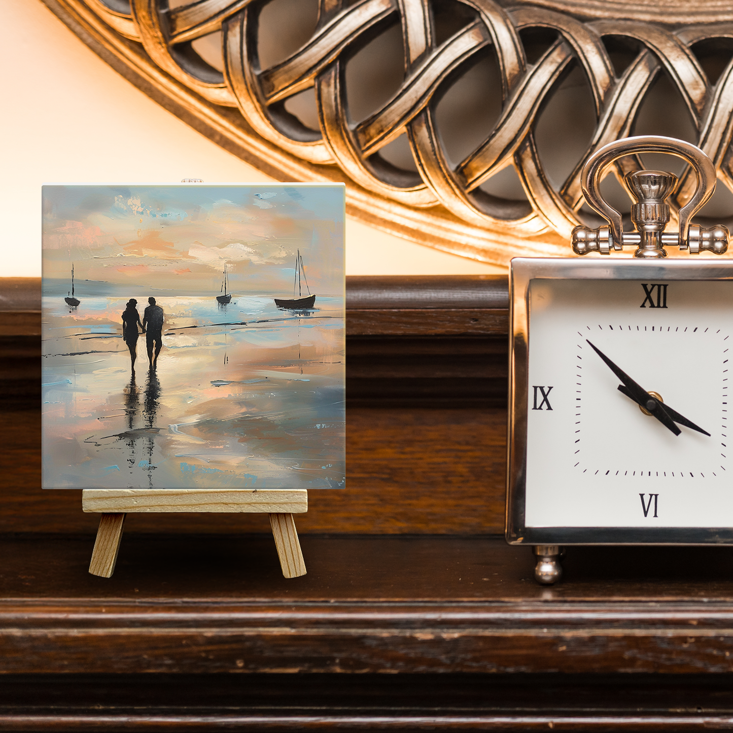 Evening Walk Ceramic Art Tile with Easel