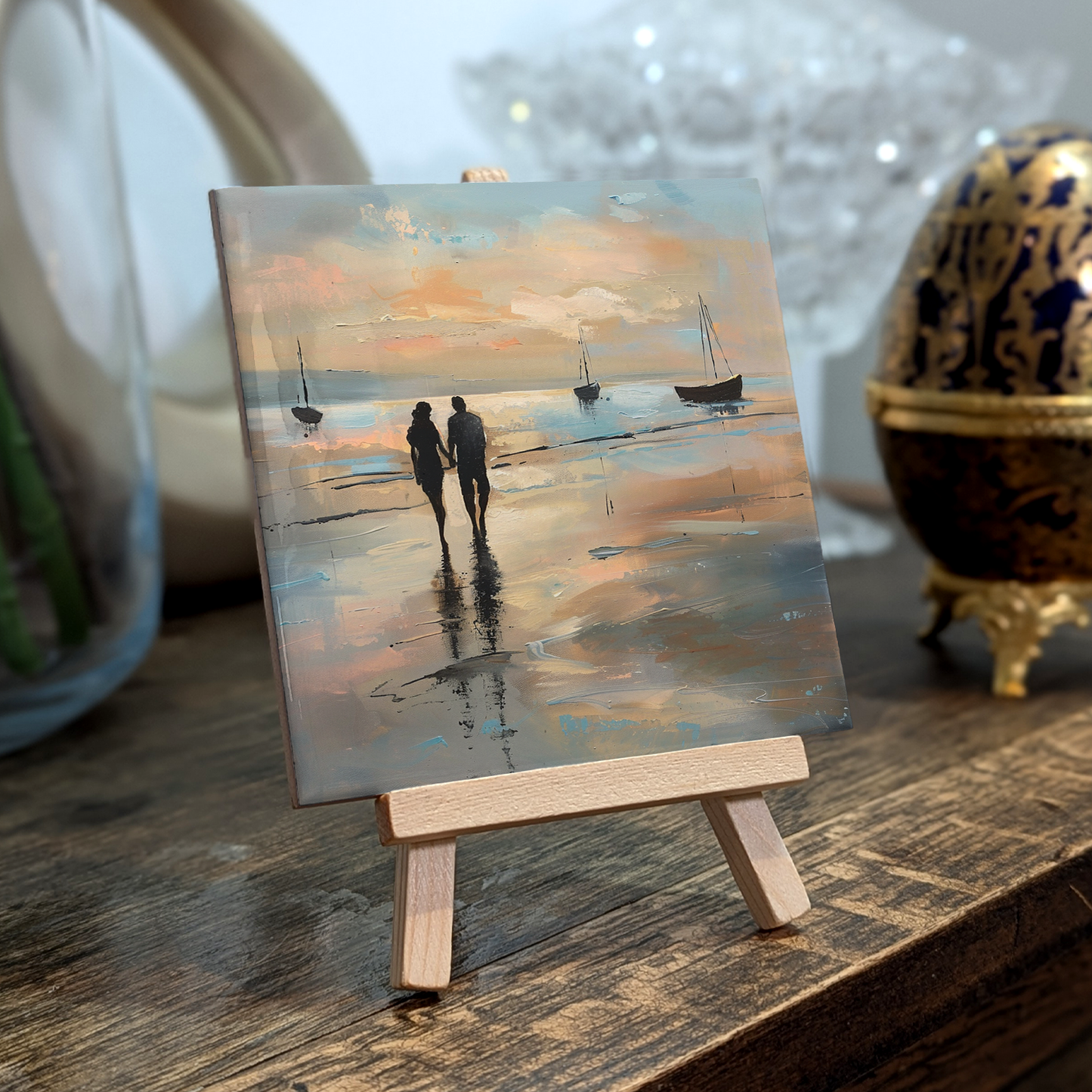 Evening Walk Ceramic Art Tile with Easel