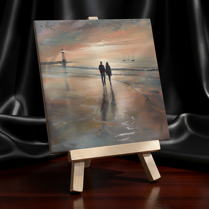 Lighthouse Glow Ceramic Art Tile with Easel