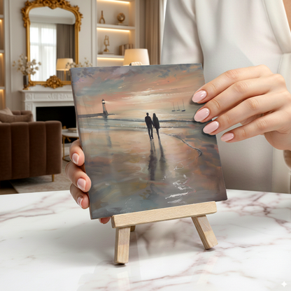 Lighthouse Glow Ceramic Art Tile with Easel