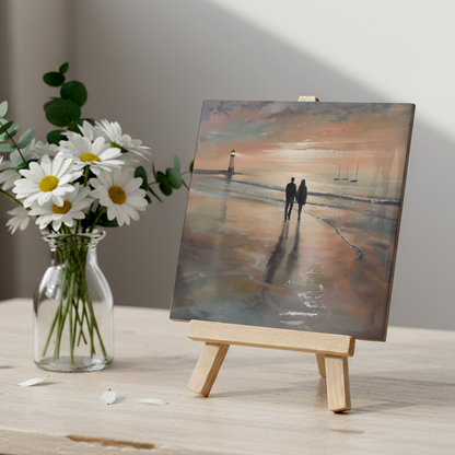 Lighthouse Glow Ceramic Art Tile with Easel