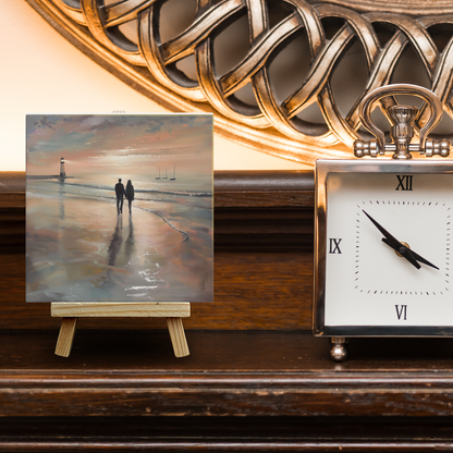 Lighthouse Glow Ceramic Art Tile with Easel