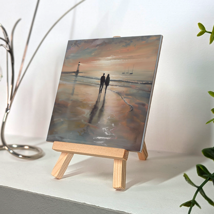 Lighthouse Glow Ceramic Art Tile with Easel