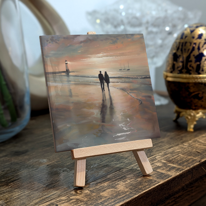 Lighthouse Glow Ceramic Art Tile with Easel