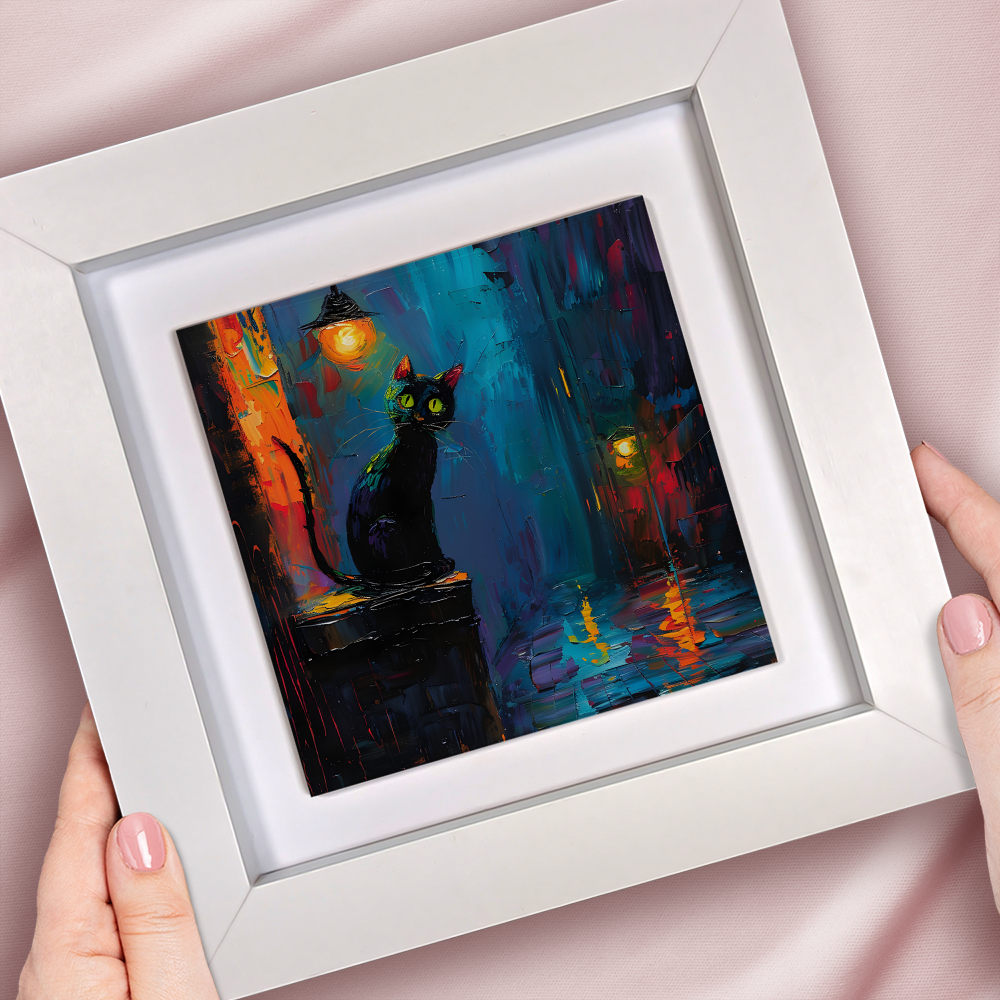 Nocturnal Guardian  Framed Ceramic Art Tiles