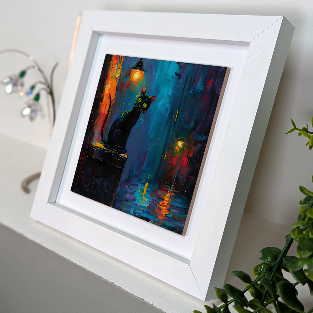 Nocturnal Guardian  Framed Ceramic Art Tiles