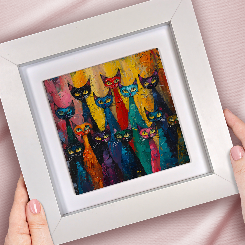 Council Of Whiskers Framed Ceramic Art Tiles