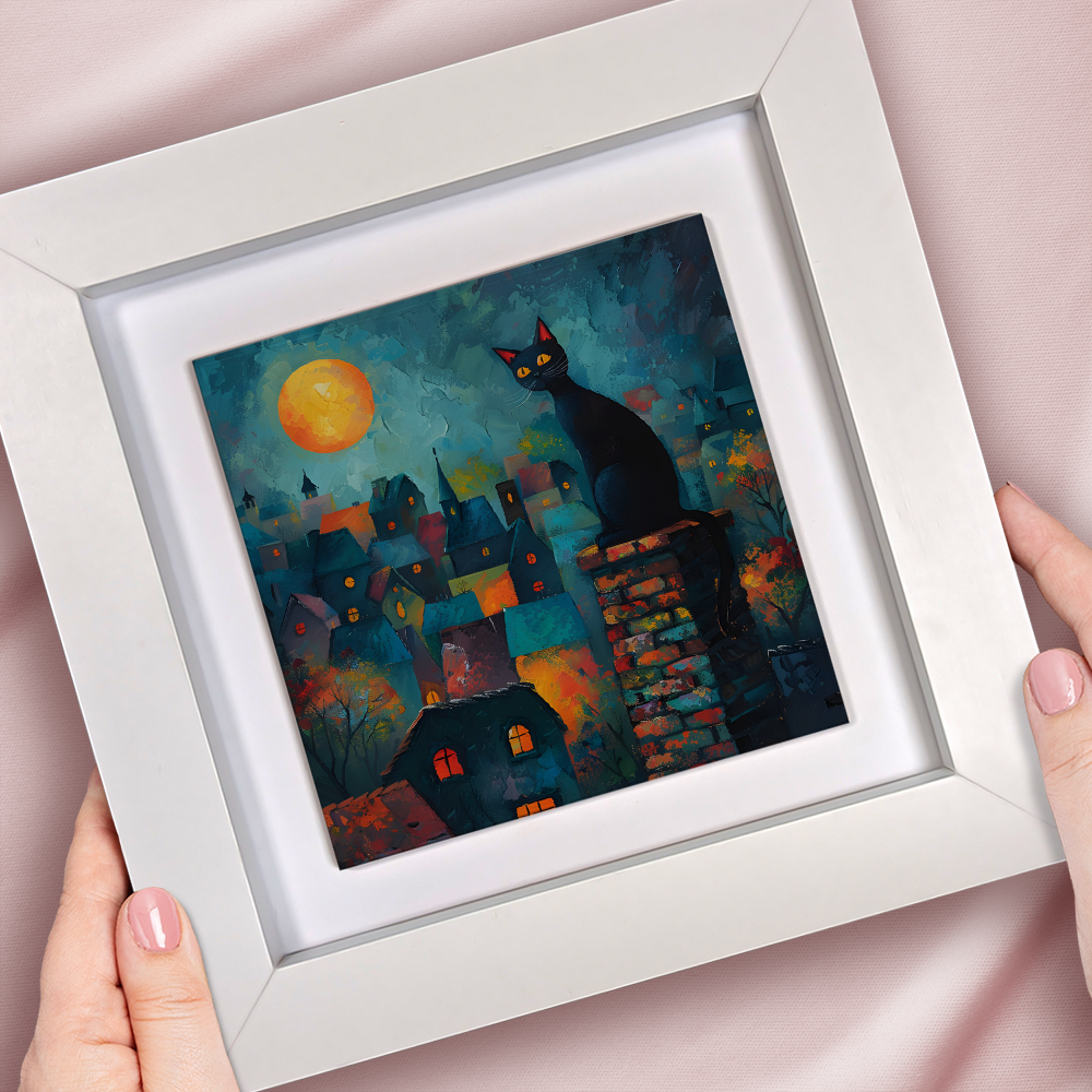 Twilight Over Rooftops Framed Ceramic Art Tiles