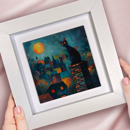 Twilight Over Rooftops Framed Ceramic Art Tiles