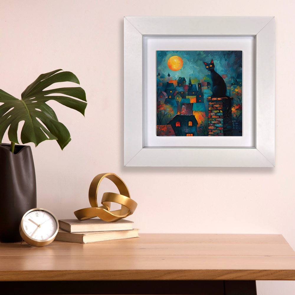 Twilight Over Rooftops Framed Ceramic Art Tiles