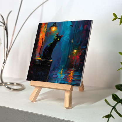 Nocturnal Guardian Ceramic Art Tile with Easel