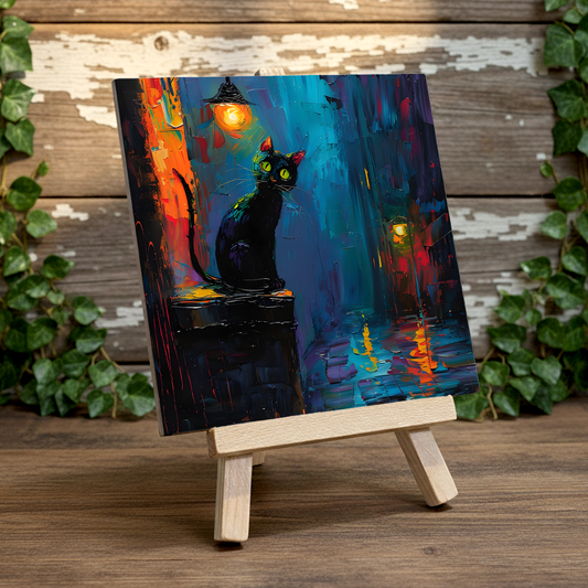 Nocturnal Guardian Ceramic Art Tile with Easel