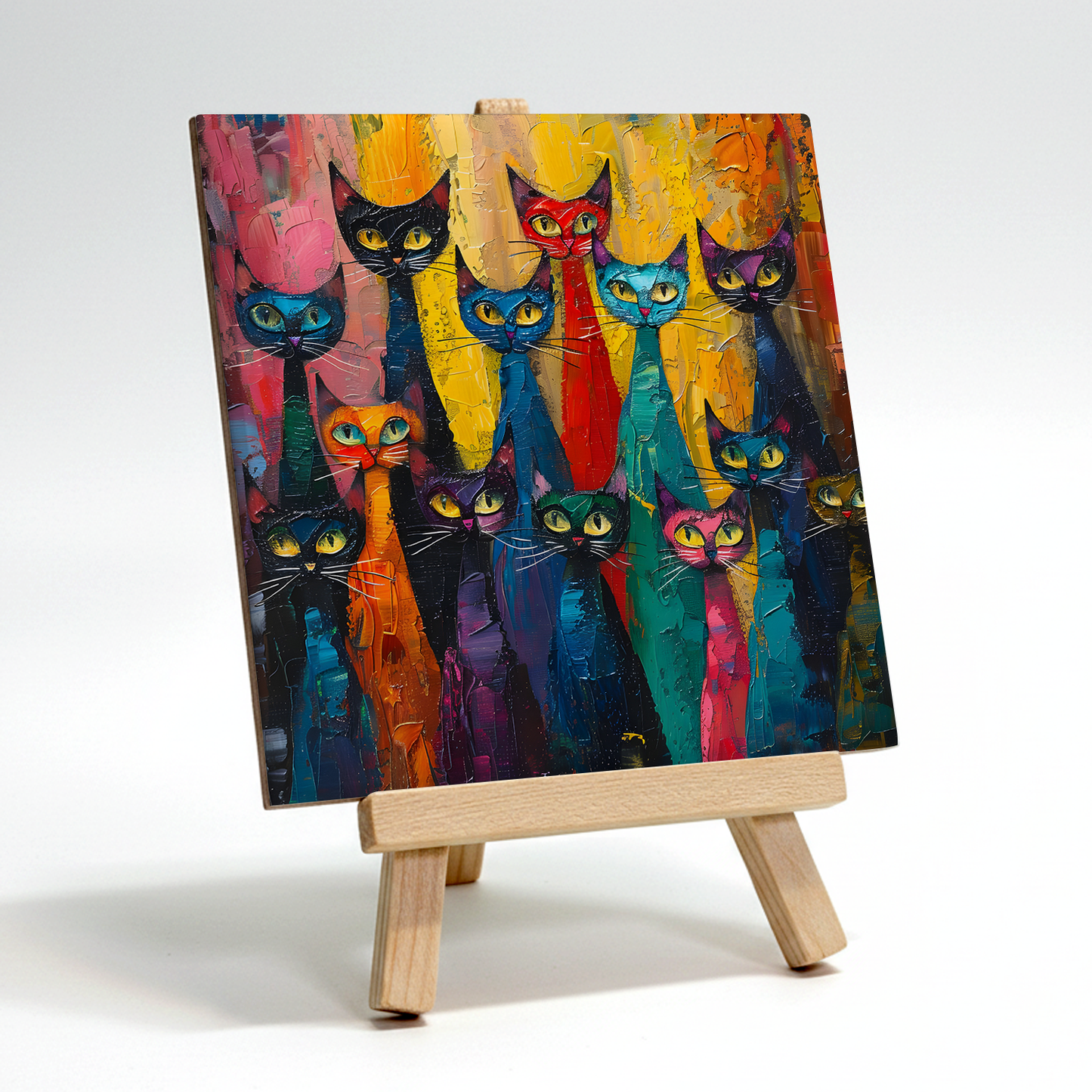 Council Of Whiskers Ceramic Art Tile with Easel