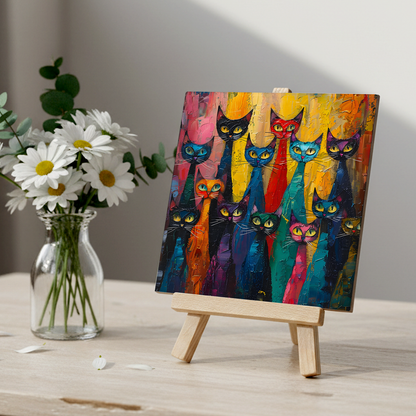 Council Of Whiskers Ceramic Art Tile with Easel