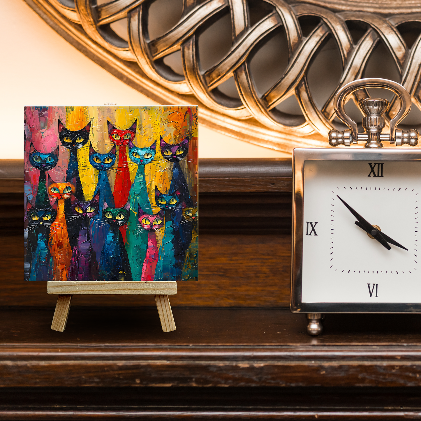 Council Of Whiskers Ceramic Art Tile with Easel