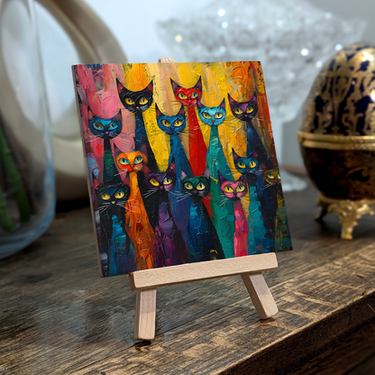 Council Of Whiskers Ceramic Art Tile with Easel