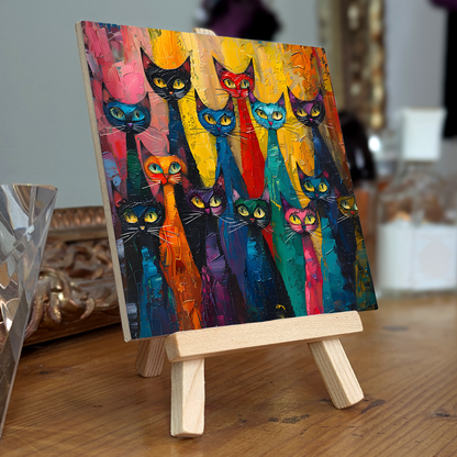 Council Of Whiskers Ceramic Art Tile with Easel