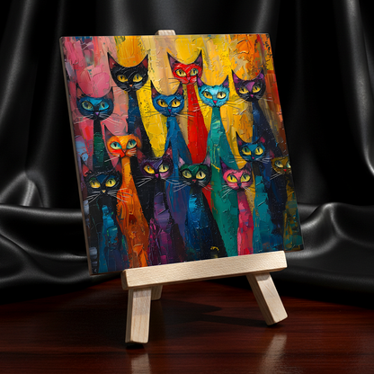 Council Of Whiskers Ceramic Art Tile with Easel