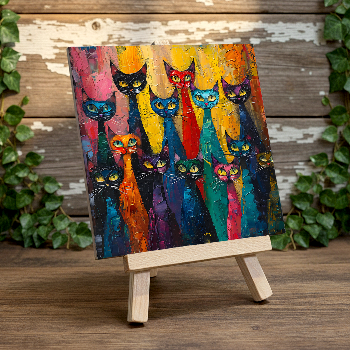 Council Of Whiskers Ceramic Art Tile with Easel