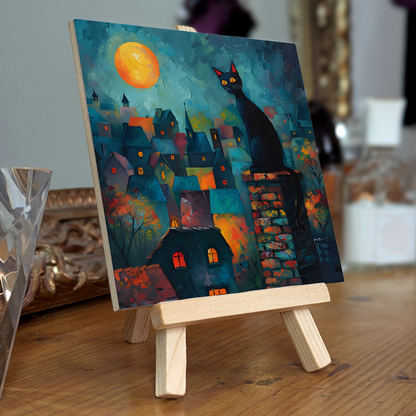 Twilight Over Rooftops Ceramic Art Tile with Easel