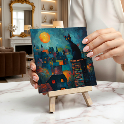 Twilight Over Rooftops Ceramic Art Tile with Easel
