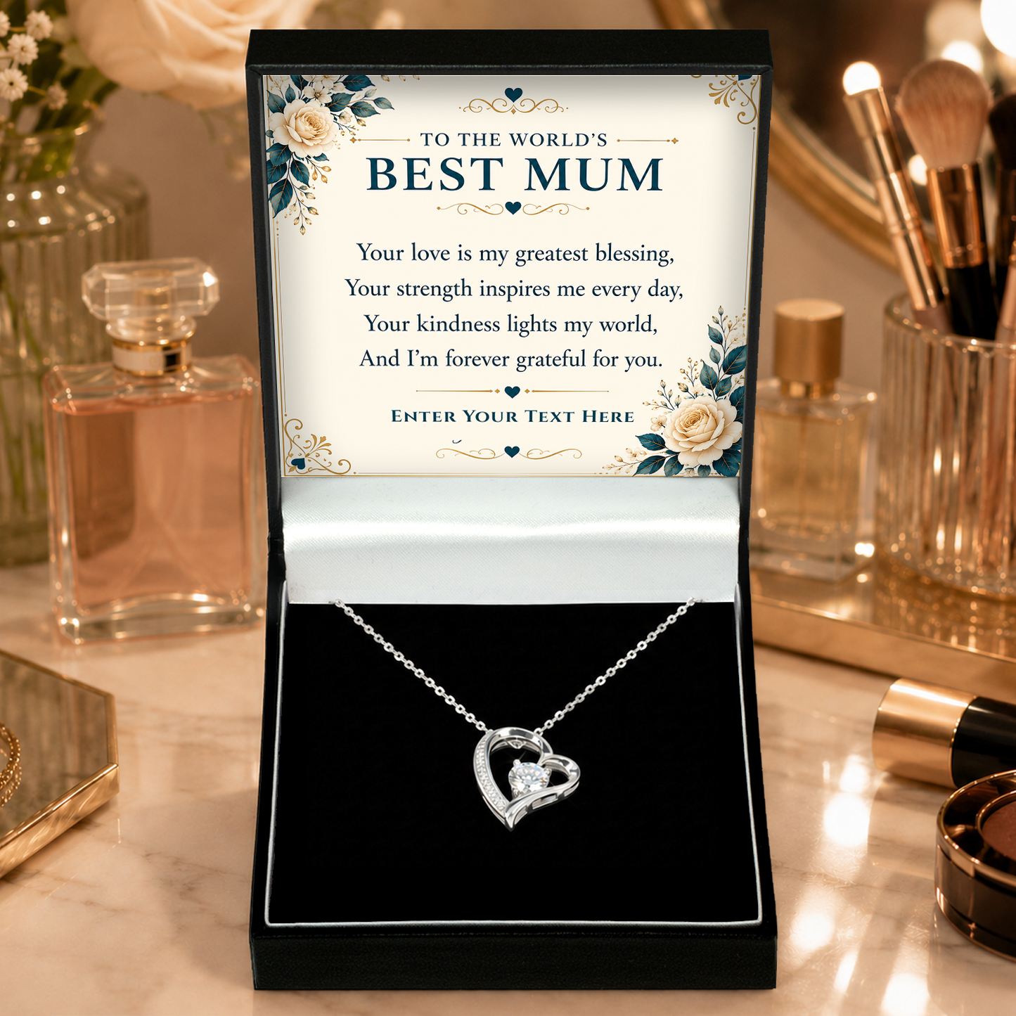 To The Worlds Mum Personalised Necklace With Poem, Eternal Heart Pendant In Keepsake Box