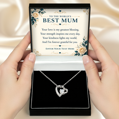 To The Worlds Mum Personalised Necklace With Poem, Eternal Heart Pendant In Keepsake Box