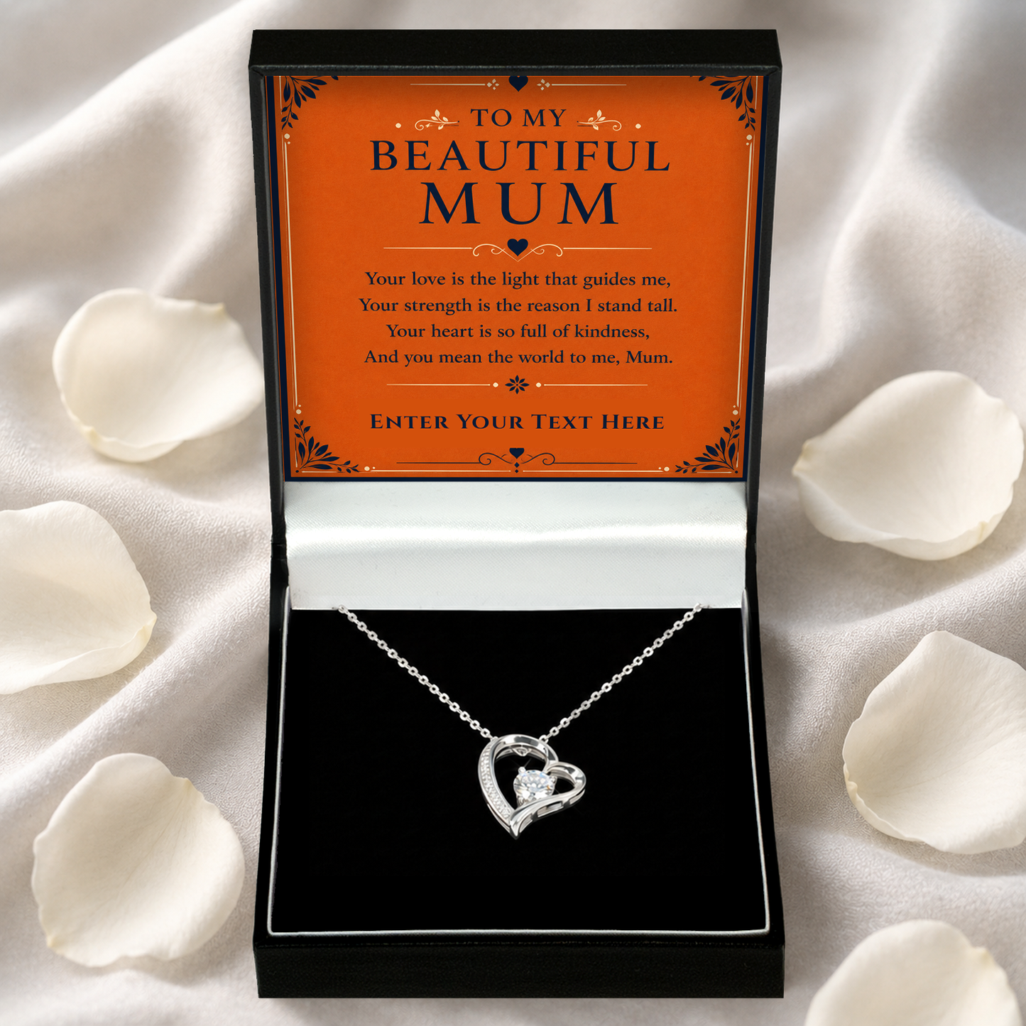 To My Beautiful Mum Personalised Necklace With Poem, Eternal Heart Pendant In Keepsake Box