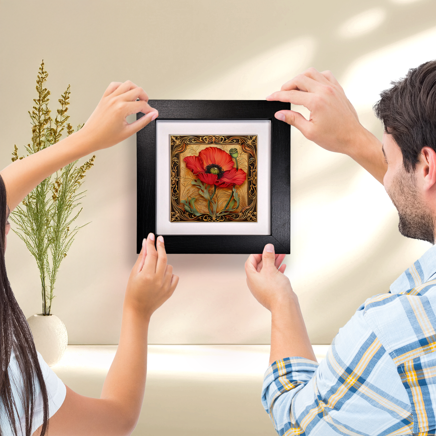 Art Nouveau Square Framed Ceramic Tile Art