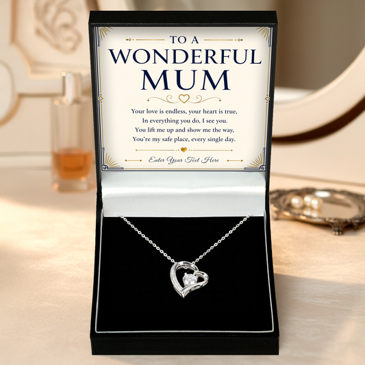 To A Wonderful Mum Personalised Necklace With Poem, Eternal Heart Pendant In Keepsake Box