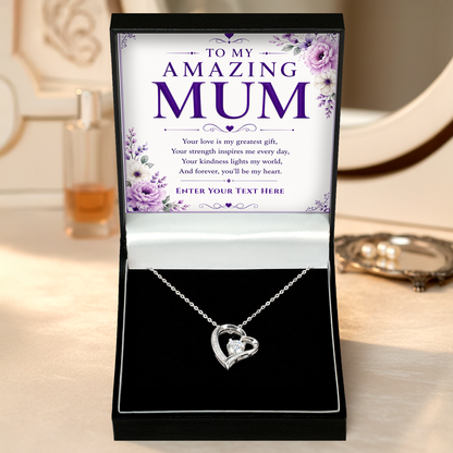 To My Amazing Mum Personalised Necklace With Poem, Eternal Heart Pendant In Keepsake Box