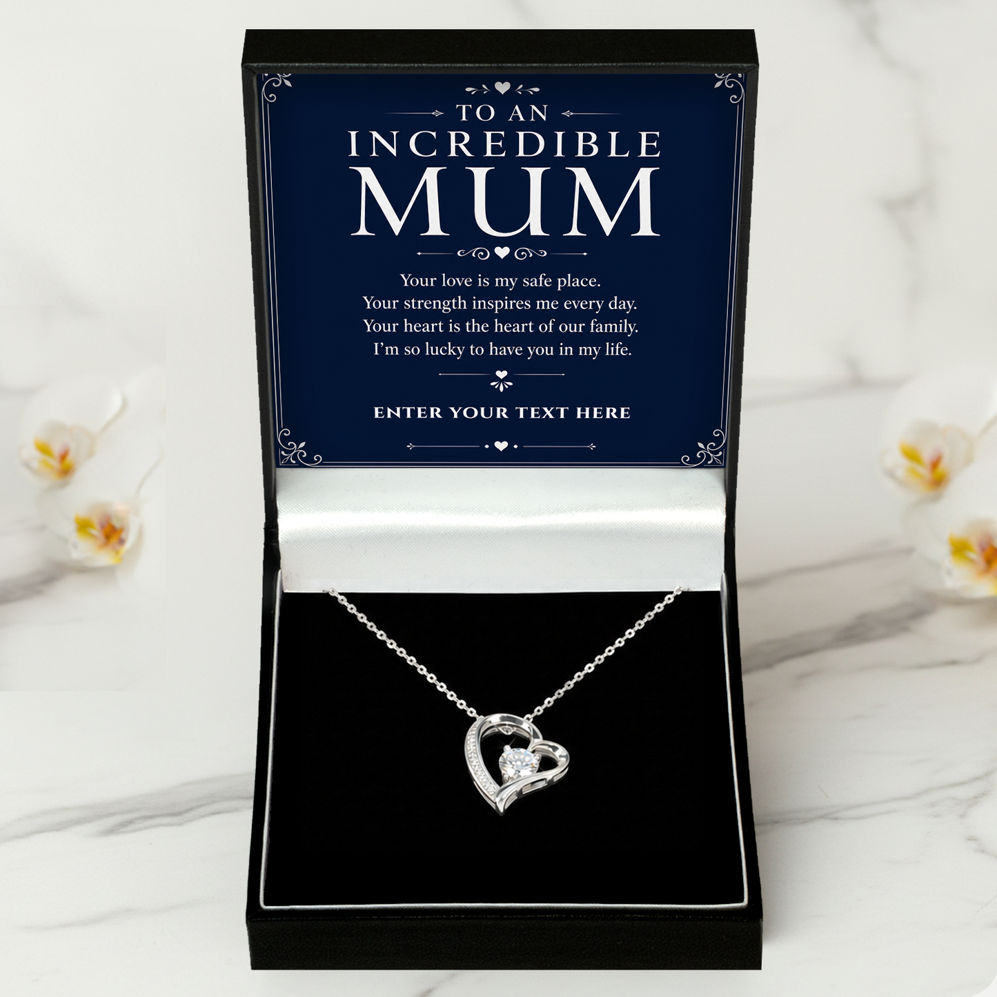 To An Incredible Mum Personalised Necklace With Poem, Eternal Heart Pendant In Keepsake Box