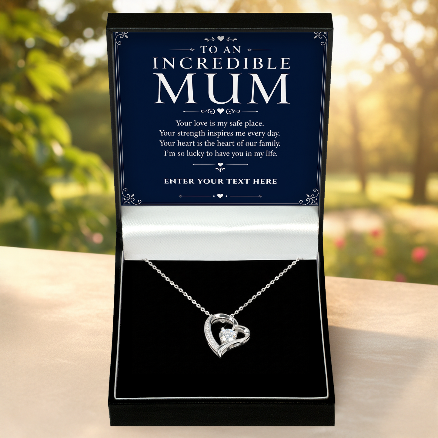 To An Incredible Mum Personalised Necklace With Poem, Eternal Heart Pendant In Keepsake Box
