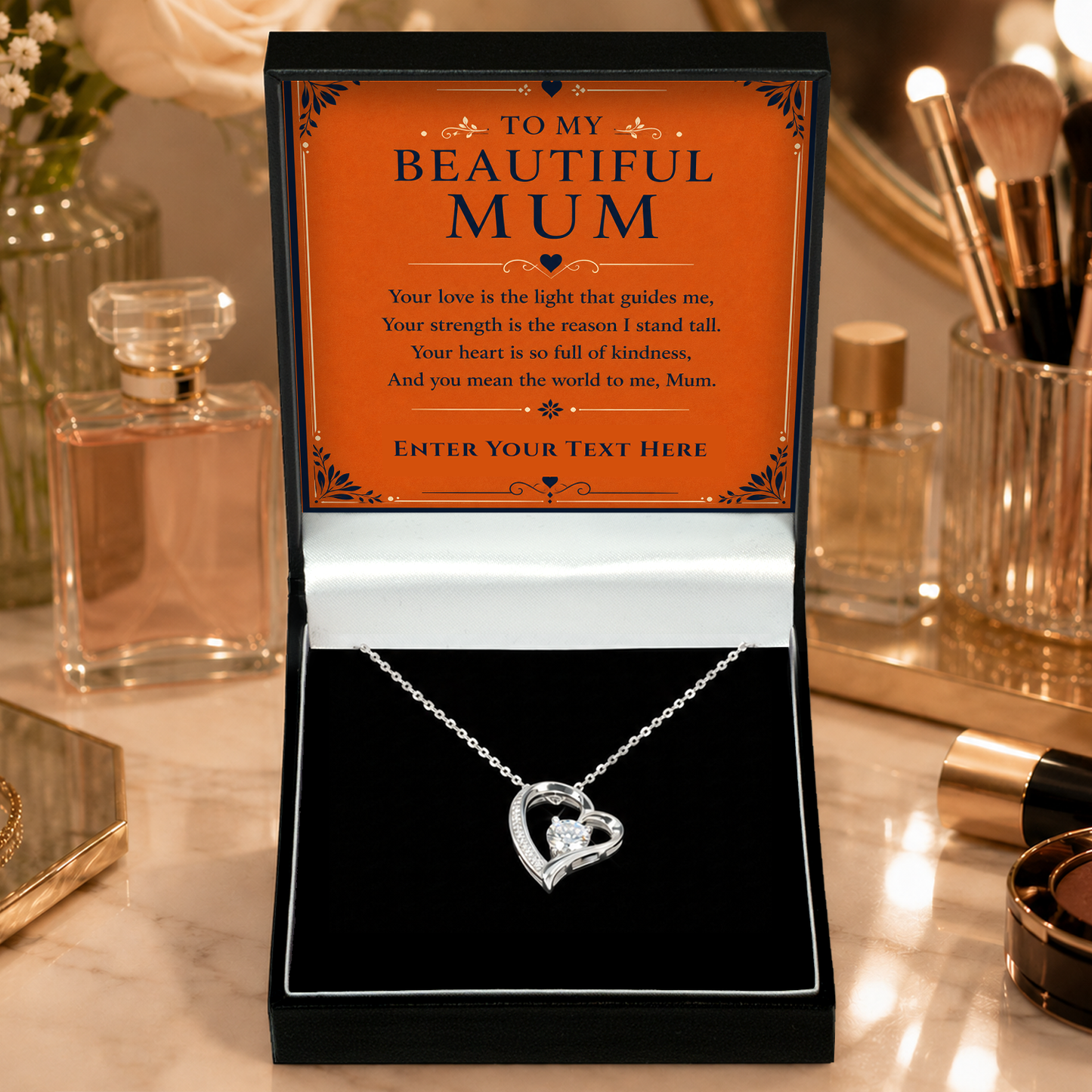 To My Beautiful Mum Personalised Necklace With Poem, Eternal Heart Pendant In Keepsake Box