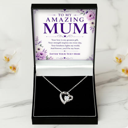 To My Amazing Mum Personalised Necklace With Poem, Eternal Heart Pendant In Keepsake Box
