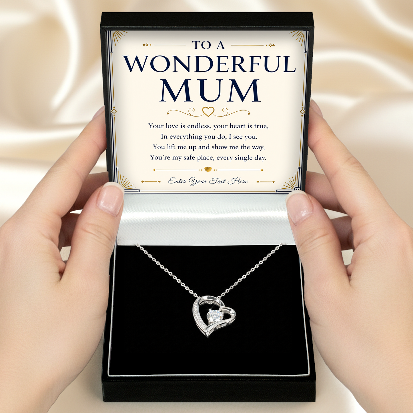 To A Wonderful Mum Personalised Necklace With Poem, Eternal Heart Pendant In Keepsake Box