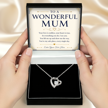 To A Wonderful Mum Personalised Necklace With Poem, Eternal Heart Pendant In Keepsake Box