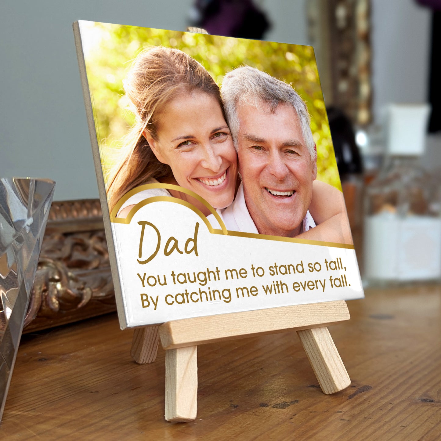 Gifts for Dad – Photo Keepsake from Son or Daughter – Personalised Tile with Easel