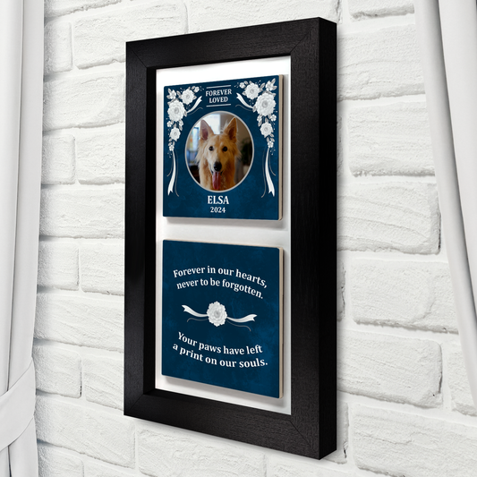 Pet Memorial Framed Ceramic Tiles Portrait - Add Photo Name & Date