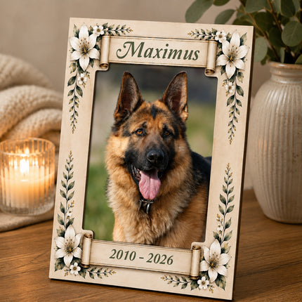 Personalised Wooden Pet Memorial Photo Plaque with Name and Dates