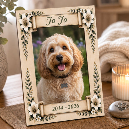 Personalised Wooden Pet Memorial Photo Plaque with Name and Dates