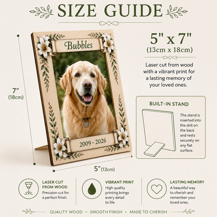 Personalised Wooden Pet Memorial Photo Plaque with Name and Dates