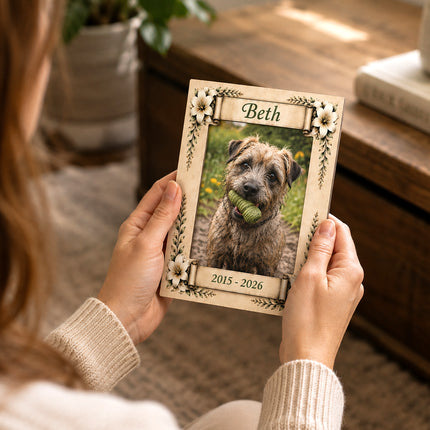 Personalised Wooden Pet Memorial Photo Plaque with Name and Dates