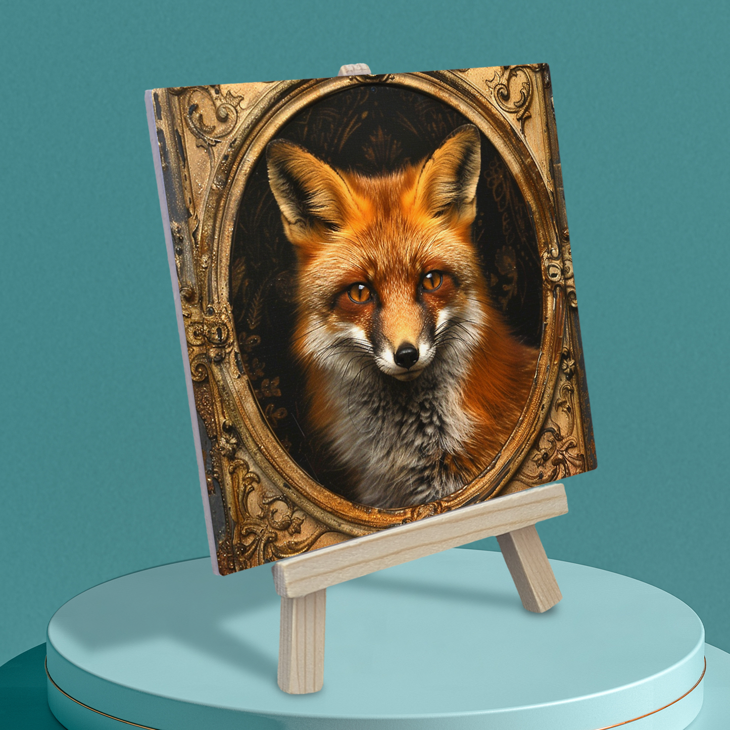 The Fox Baroque Style Illustrated Art Tile With Easel
